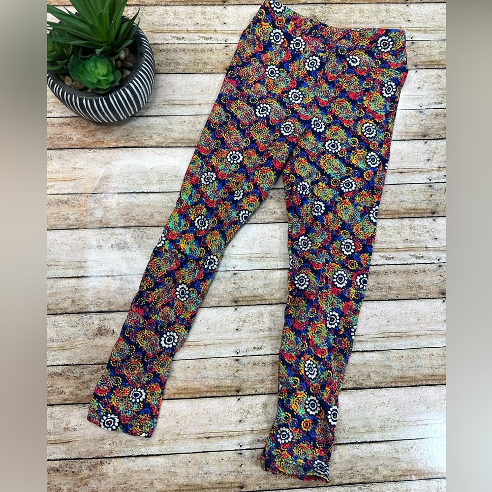 White Daisy Rainbow Kaleidoscope Kids Leggings (S/M LuLaRoe LLR 2-8) multicolor